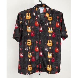 The Paragon Shirt Mens Large Black Guitars Camp Short Sleeves